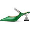 imageFSJ Women Rhinestone Cone Low Heel Mules Closed Pointed Toe One Strap Sandals Slip On Backless Bridal Party Dress Shoes Size 415 USGreen Lustrous Leather