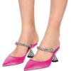 imageFSJ Women Rhinestone Cone Low Heel Mules Closed Pointed Toe One Strap Sandals Slip On Backless Bridal Party Dress Shoes Size 415 USHot Pink Lustrous Leather