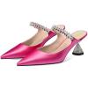 imageFSJ Women Rhinestone Cone Low Heel Mules Closed Pointed Toe One Strap Sandals Slip On Backless Bridal Party Dress Shoes Size 415 USHot Pink Lustrous Leather