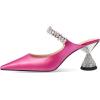 imageFSJ Women Rhinestone Cone Low Heel Mules Closed Pointed Toe One Strap Sandals Slip On Backless Bridal Party Dress Shoes Size 415 USHot Pink Lustrous Leather