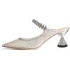 imageFSJ Women Rhinestone Cone Low Heel Mules Closed Pointed Toe One Strap Sandals Slip On Backless Bridal Party Dress Shoes Size 415 USMesh