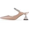 imageFSJ Women Rhinestone Cone Low Heel Mules Closed Pointed Toe One Strap Sandals Slip On Backless Bridal Party Dress Shoes Size 415 USNude