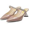 imageFSJ Women Rhinestone Cone Low Heel Mules Closed Pointed Toe One Strap Sandals Slip On Backless Bridal Party Dress Shoes Size 415 USNude