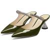 imageFSJ Women Rhinestone Cone Low Heel Mules Closed Pointed Toe One Strap Sandals Slip On Backless Bridal Party Dress Shoes Size 415 USOlive