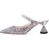 imageFSJ Women Rhinestone Cone Low Heel Mules Closed Pointed Toe One Strap Sandals Slip On Backless Bridal Party Dress Shoes Size 415 USPurple Glitter