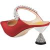 imageFSJ Women Rhinestone Cone Low Heel Mules Closed Pointed Toe One Strap Sandals Slip On Backless Bridal Party Dress Shoes Size 415 USRed