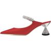 imageFSJ Women Rhinestone Cone Low Heel Mules Closed Pointed Toe One Strap Sandals Slip On Backless Bridal Party Dress Shoes Size 415 USRed