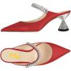 imageFSJ Women Rhinestone Cone Low Heel Mules Closed Pointed Toe One Strap Sandals Slip On Backless Bridal Party Dress Shoes Size 415 USRed