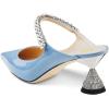 imageFSJ Women Rhinestone Cone Low Heel Mules Closed Pointed Toe One Strap Sandals Slip On Backless Bridal Party Dress Shoes Size 415 USSky Blue