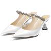 imageFSJ Women Rhinestone Cone Low Heel Mules Closed Pointed Toe One Strap Sandals Slip On Backless Bridal Party Dress Shoes Size 415 USWhite