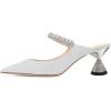 imageFSJ Women Rhinestone Cone Low Heel Mules Closed Pointed Toe One Strap Sandals Slip On Backless Bridal Party Dress Shoes Size 415 USWhite Glitter