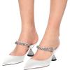 imageFSJ Women Rhinestone Cone Low Heel Mules Closed Pointed Toe One Strap Sandals Slip On Backless Bridal Party Dress Shoes Size 415 USWhite Lustrous Leather