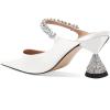 imageFSJ Women Rhinestone Cone Low Heel Mules Closed Pointed Toe One Strap Sandals Slip On Backless Bridal Party Dress Shoes Size 415 USWhite Lustrous Leather