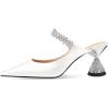 imageFSJ Women Rhinestone Cone Low Heel Mules Closed Pointed Toe One Strap Sandals Slip On Backless Bridal Party Dress Shoes Size 415 USWhite Lustrous Leather