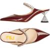 imageFSJ Women Rhinestone Cone Low Heel Mules Closed Pointed Toe One Strap Sandals Slip On Backless Bridal Party Dress Shoes Size 415 USWine Red