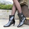 imageFSJ Women Square Toe Comfort Kitten Low Heel Ankle Boot Pull On Bootie Winter Faux Suede Casual Dressy Shoes Size 416 USBlack Pu
