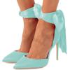 imageFSJ Women Strappy Ankle Wrap Sandal Ribbon Laceup Stiletto High Heels Pointed Toe DOrsay Slingback Pump Shoe Size 415 USTurquoise