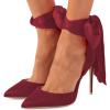 imageFSJ Women Strappy Ankle Wrap Sandal Ribbon Laceup Stiletto High Heels Pointed Toe DOrsay Slingback Pump Shoe Size 415 USWine
