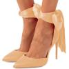 imageFSJ Women Strappy Ankle Wrap Sandal Ribbon Laceup Stiletto High Heels Pointed Toe DOrsay Slingback Pump Shoe Size 415 USYellow