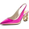 imageFSJ Women Classic Gold Chain Chunky Heel Slingback Pumps Pointed Toe Special Dressy High Heel Casual Wedding Office Shoes Size 416 USFuchsia Gold Heel