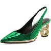 imageFSJ Women Classic Gold Chain Chunky Heel Slingback Pumps Pointed Toe Special Dressy High Heel Casual Wedding Office Shoes Size 416 USGreen