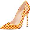 imageFSJ Women Fashion High Heel Pump Stilettos Pointy Toe Evening Party Dress Print Shoes Size 415 USYellow Plaid