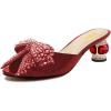 imageFSJ Women Rhinestone Bow Low Heel Mule Sandals Peep Toe Crystal Block Heel Slipper Dress Shoes for Comfort Wedding Slides Size 416 USRed Low Heel