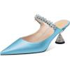 imageFSJ Women Rhinestone Cone Low Heel Mules Closed Pointed Toe One Strap Sandals Slip On Backless Bridal Party Dress Shoes Size 415 USBaby Blue Lustrous Leather