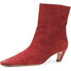 imageFSJ Women Square Toe Comfort Kitten Low Heel Ankle Boot Pull On Bootie Winter Faux Suede Casual Dressy Shoes Size 416 USRed