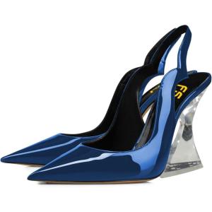 imageFSJ Women Chic Pointed Toe Slingback Pumps Sexy Transparent Chunky High Heel Slip On Graduation Homecoming Dress Shoes Size 415 USBlue