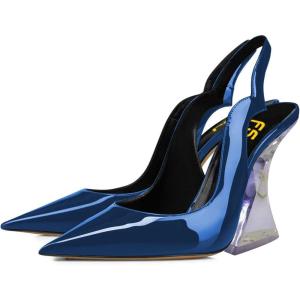 imageFSJ Women Chic Pointed Toe Slingback Pumps Sexy Transparent Chunky High Heel Slip On Graduation Homecoming Dress Shoes Size 415 USBlue Purple Heel