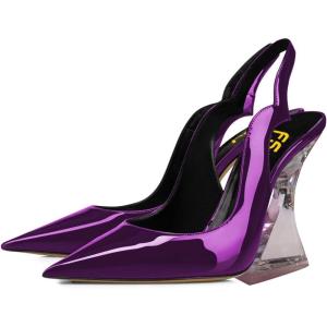 imageFSJ Women Chic Pointed Toe Slingback Pumps Sexy Transparent Chunky High Heel Slip On Graduation Homecoming Dress Shoes Size 415 USDark Purple