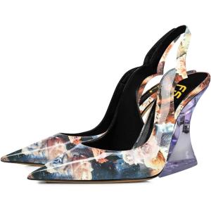 imageFSJ Women Chic Pointed Toe Slingback Pumps Sexy Transparent Chunky High Heel Slip On Graduation Homecoming Dress Shoes Size 415 USFlower