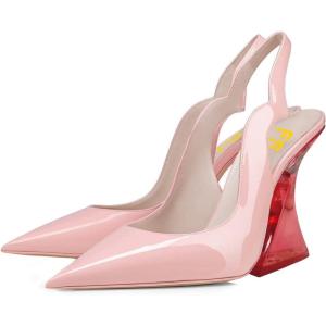 imageFSJ Women Chic Pointed Toe Slingback Pumps Sexy Transparent Chunky High Heel Slip On Graduation Homecoming Dress Shoes Size 415 USPink Red Heel