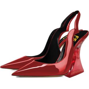 imageFSJ Women Chic Pointed Toe Slingback Pumps Sexy Transparent Chunky High Heel Slip On Graduation Homecoming Dress Shoes Size 415 USRed