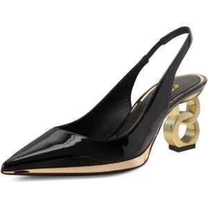imageFSJ Women Classic Gold Chain Chunky Heel Slingback Pumps Pointed Toe Special Dressy High Heel Casual Wedding Office Shoes Size 416 USBlack