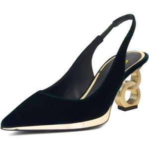 imageFSJ Women Classic Gold Chain Chunky Heel Slingback Pumps Pointed Toe Special Dressy High Heel Casual Wedding Office Shoes Size 416 USGreen Velvet