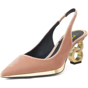 imageFSJ Women Classic Gold Chain Chunky Heel Slingback Pumps Pointed Toe Special Dressy High Heel Casual Wedding Office Shoes Size 416 USPeachy Velvet