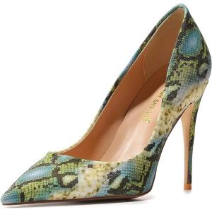 imageFSJ Women Classic Pointed Toe Snakeskin High Heels Pumps ShoesSnakeskin Green