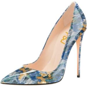 imageFSJ Women Fashion High Heel Pump Stilettos Pointy Toe Evening Party Dress Print Shoes Size 415 USBlue Multi