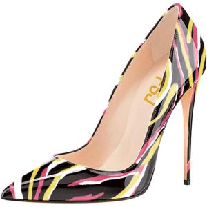 imageFSJ Women Fashion High Heel Pump Stilettos Pointy Toe Evening Party Dress Print Shoes Size 415 USColorful Stripes