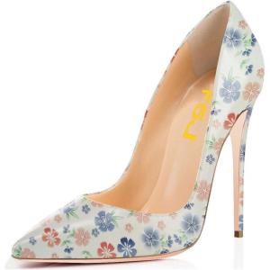 imageFSJ Women Fashion High Heel Pump Stilettos Pointy Toe Evening Party Dress Print Shoes Size 415 USFlower