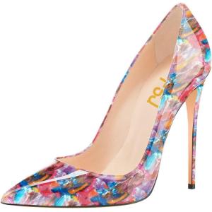 imageFSJ Women Fashion High Heel Pump Stilettos Pointy Toe Evening Party Dress Print Shoes Size 415 USPink Multi