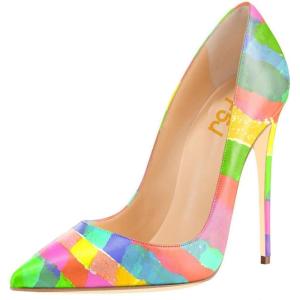 imageFSJ Women Fashion High Heel Pump Stilettos Pointy Toe Evening Party Dress Print Shoes Size 415 USRainbow