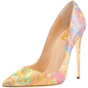imageFSJ Women Fashion High Heel Pump Stilettos Pointy Toe Evening Party Dress Print Shoes Size 415 USWatercolor