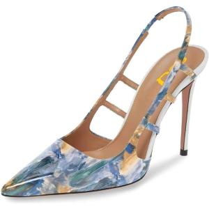 imageFSJ Women Pointy Toe Cutout Slip On Pumps Stilettos High Heel Slingback Gladiator Evening Office Lady Dress Shoes Size 415 USBlue Multi