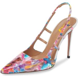 imageFSJ Women Pointy Toe Cutout Slip On Pumps Stilettos High Heel Slingback Gladiator Evening Office Lady Dress Shoes Size 415 USFloral