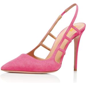 imageFSJ Women Pointy Toe Cutout Slip On Pumps Stilettos High Heel Slingback Gladiator Evening Office Lady Dress Shoes Size 415 USHot Pink