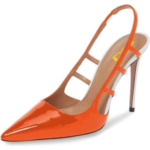 imageFSJ Women Pointy Toe Cutout Slip On Pumps Stilettos High Heel Slingback Gladiator Evening Office Lady Dress Shoes Size 415 USOrange