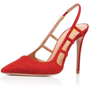 imageFSJ Women Pointy Toe Cutout Slip On Pumps Stilettos High Heel Slingback Gladiator Evening Office Lady Dress Shoes Size 415 USRed